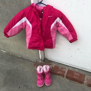 Pink nike girls jacket and pink snow boots